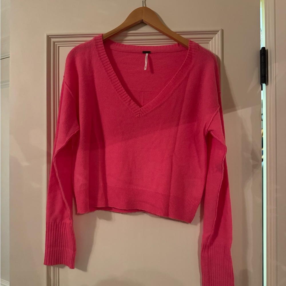 Vibrant Pink V-Neck Sweater free people